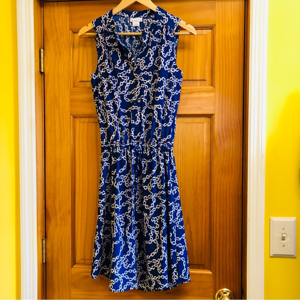 LIZ CLAIBORNE Dress Size 4 / Summer Shirt Dress / Chain Design / V-Neck - Picture 2 of 16